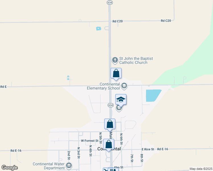 map of restaurants, bars, coffee shops, grocery stores, and more near 21007 Township Road East in Continental