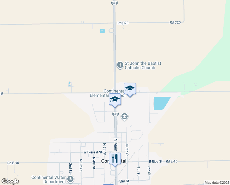 map of restaurants, bars, coffee shops, grocery stores, and more near Road East in Continental