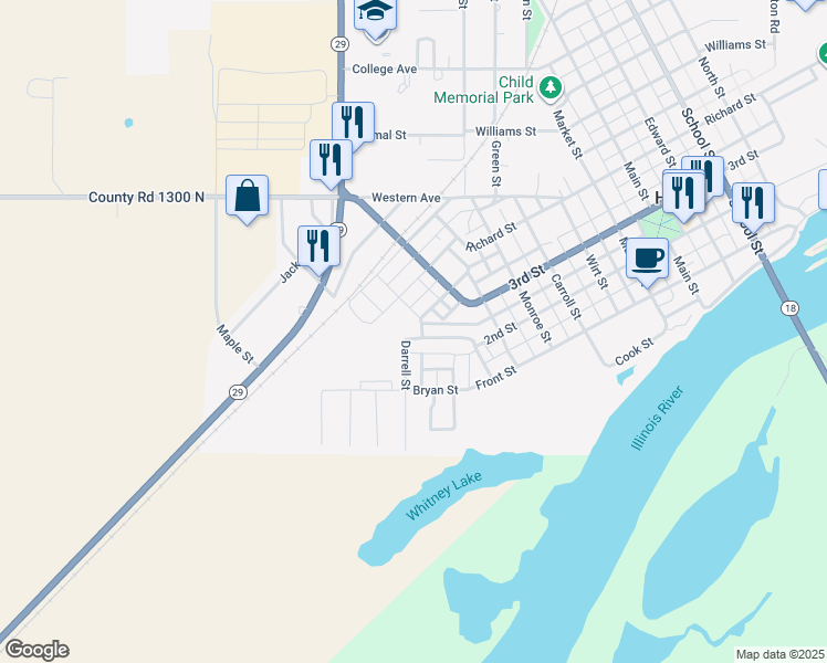 map of restaurants, bars, coffee shops, grocery stores, and more near 1401 2nd Street in Henry