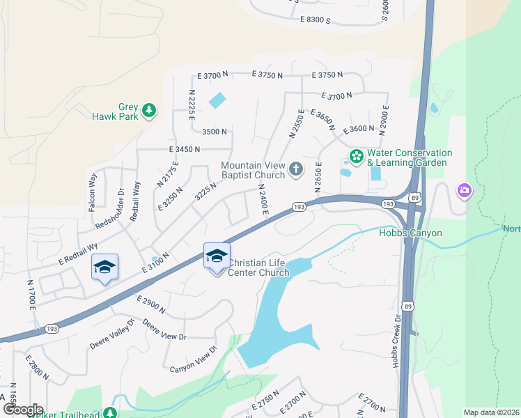 map of restaurants, bars, coffee shops, grocery stores, and more near 3057 North 2400 East in Layton