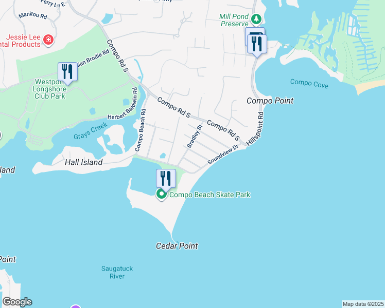 map of restaurants, bars, coffee shops, grocery stores, and more near 19 Norwalk Avenue in Westport