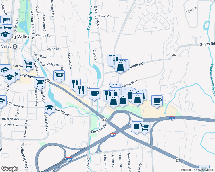 map of restaurants, bars, coffee shops, grocery stores, and more near 306 Airport Executive Park in Nanuet
