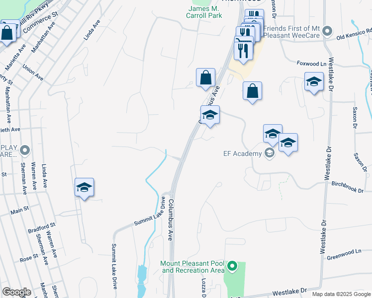 map of restaurants, bars, coffee shops, grocery stores, and more near 575 Columbus Avenue in Thornwood