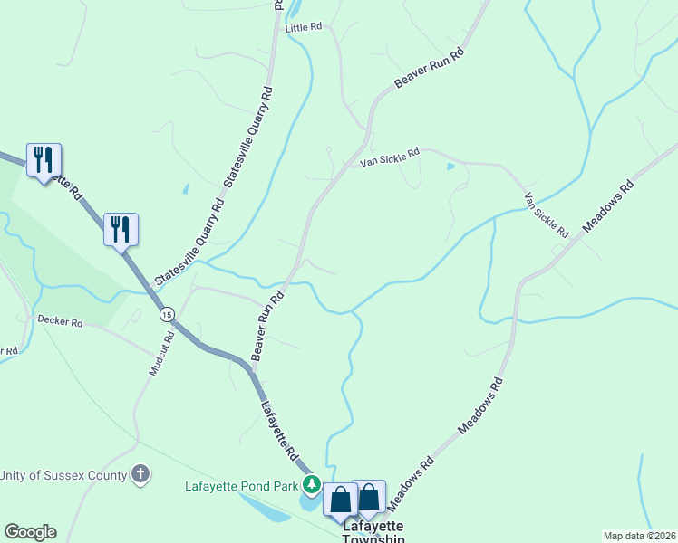 map of restaurants, bars, coffee shops, grocery stores, and more near 26 Beaver Run Rd in Lafayette