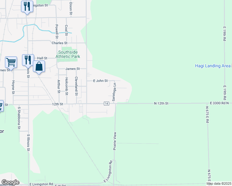 map of restaurants, bars, coffee shops, grocery stores, and more near 15 Saratoga Lane in Streator