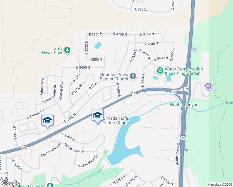 map of restaurants, bars, coffee shops, grocery stores, and more near 3057 North 2400 East in Layton