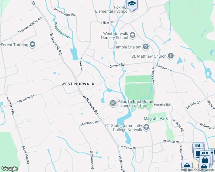 map of restaurants, bars, coffee shops, grocery stores, and more near 15 Bonnybrook Trail in Norwalk