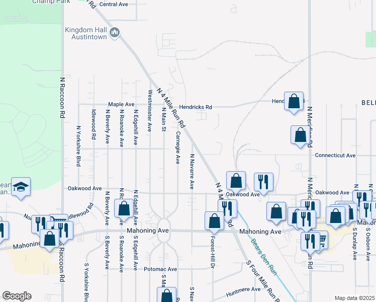 map of restaurants, bars, coffee shops, grocery stores, and more near 186 North Navarre Avenue in Youngstown