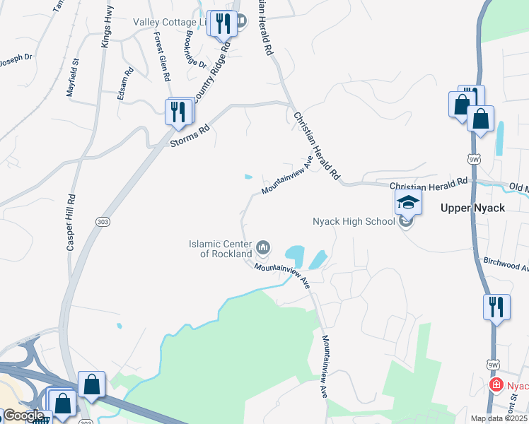map of restaurants, bars, coffee shops, grocery stores, and more near 511 Mountainview Avenue in Valley Cottage