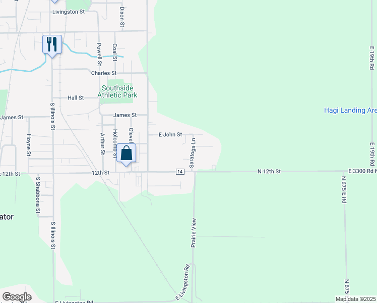 map of restaurants, bars, coffee shops, grocery stores, and more near 15 Saratoga Lane in Streator