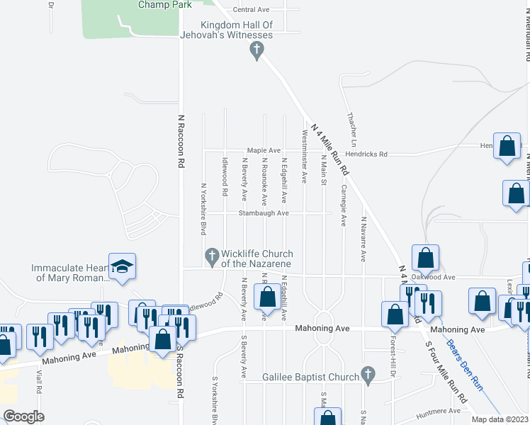 map of restaurants, bars, coffee shops, grocery stores, and more near 4248 Stambaugh Avenue in Austintown