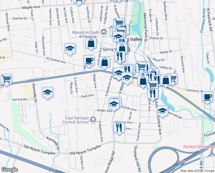 map of restaurants, bars, coffee shops, grocery stores, and more near 23 West Funston Avenue in Spring Valley