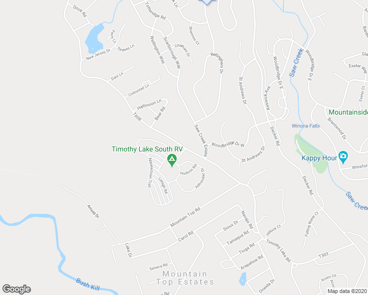 map of restaurants, bars, coffee shops, grocery stores, and more near Timothy Lake Road in East Stroudsburg
