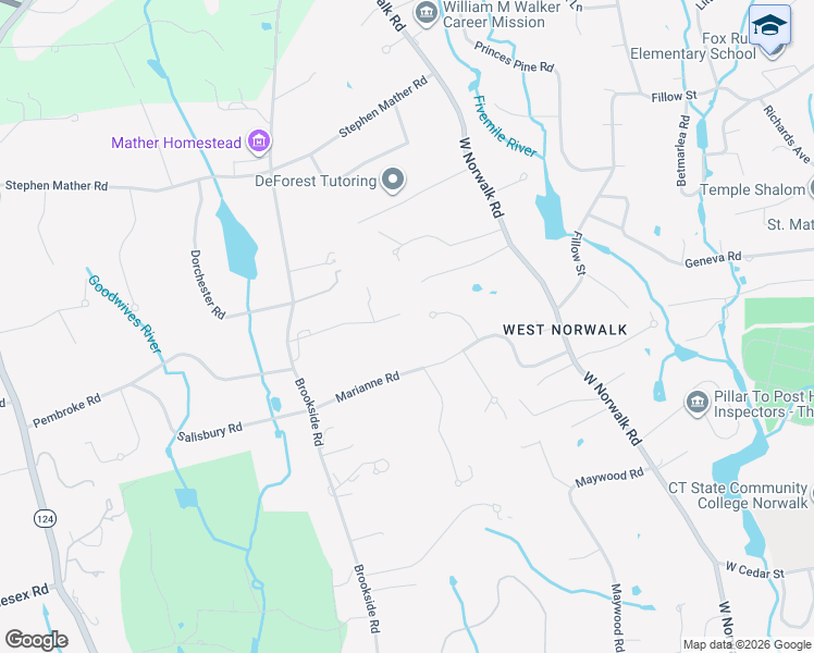 map of restaurants, bars, coffee shops, grocery stores, and more near 44 Huckleberry Lane in Darien