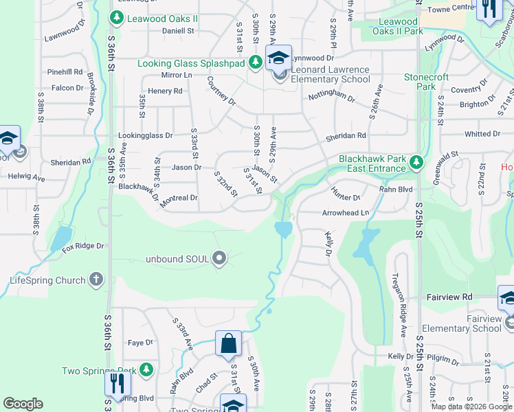 map of restaurants, bars, coffee shops, grocery stores, and more near 3105 Lone Tree Road in Bellevue