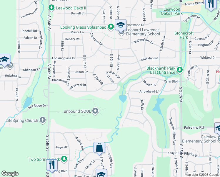 map of restaurants, bars, coffee shops, grocery stores, and more near 3105 Lone Tree Road in Bellevue