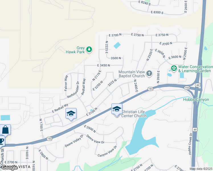 map of restaurants, bars, coffee shops, grocery stores, and more near 2255 East 3225 North in Layton