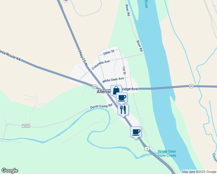 map of restaurants, bars, coffee shops, grocery stores, and more near in Allenwood