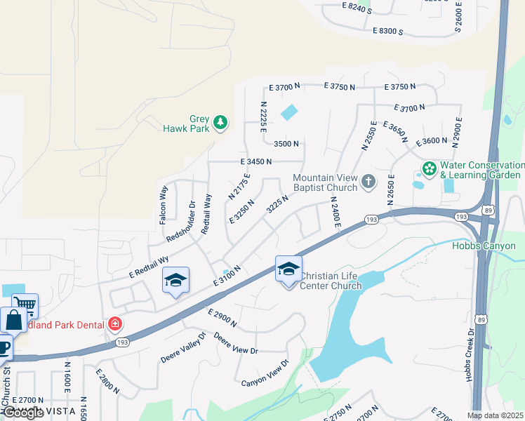 map of restaurants, bars, coffee shops, grocery stores, and more near 2255 East 3225 North in Layton