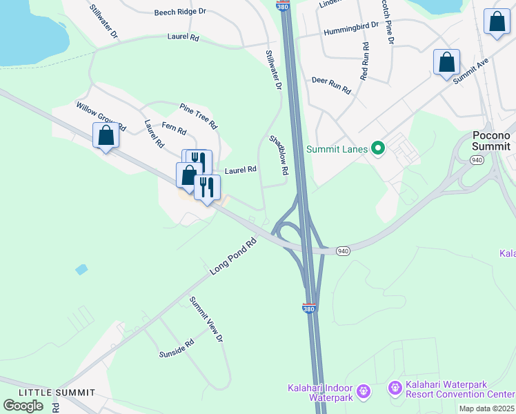 map of restaurants, bars, coffee shops, grocery stores, and more near 117 Stillwater Drive in Pocono Summit