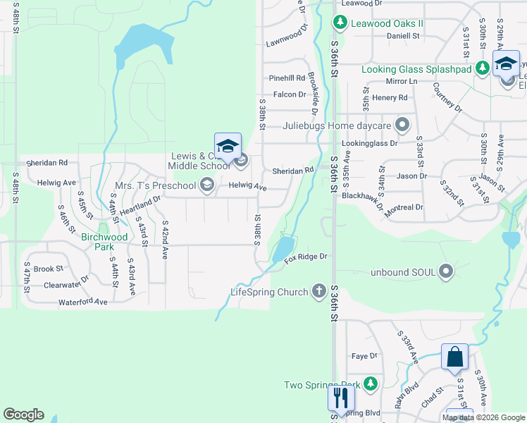 map of restaurants, bars, coffee shops, grocery stores, and more near 13613 South 39th Circle in Bellevue
