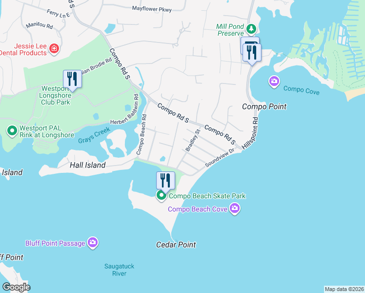 map of restaurants, bars, coffee shops, grocery stores, and more near 17 Appletree Trail in Westport