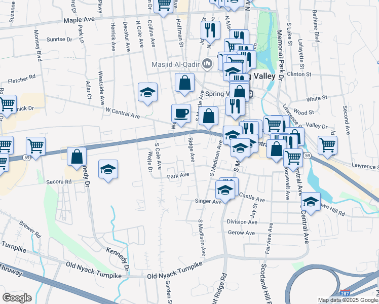 map of restaurants, bars, coffee shops, grocery stores, and more near 3 Ridge Avenue in Spring Valley