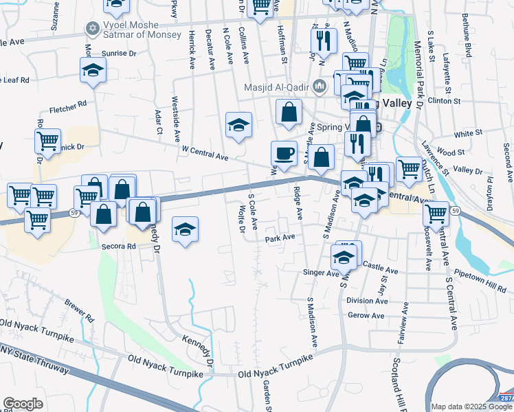 map of restaurants, bars, coffee shops, grocery stores, and more near 25 South Cole Avenue in Spring Valley