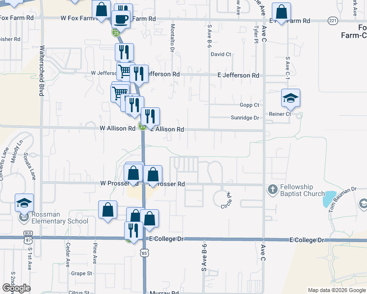 map of restaurants, bars, coffee shops, grocery stores, and more near 1008 Mitchell Place in Cheyenne