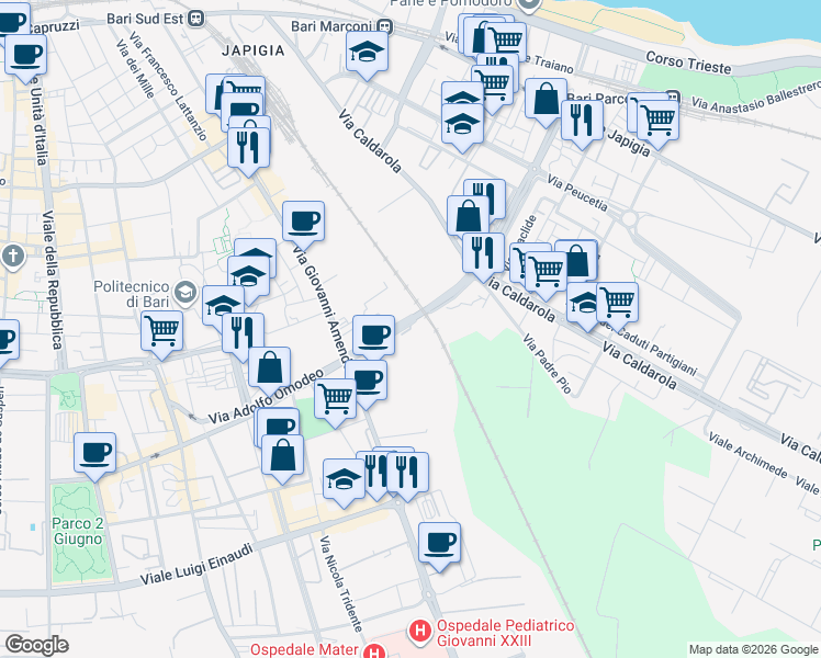 map of restaurants, bars, coffee shops, grocery stores, and more near Traversa II Stoppelli in Bari