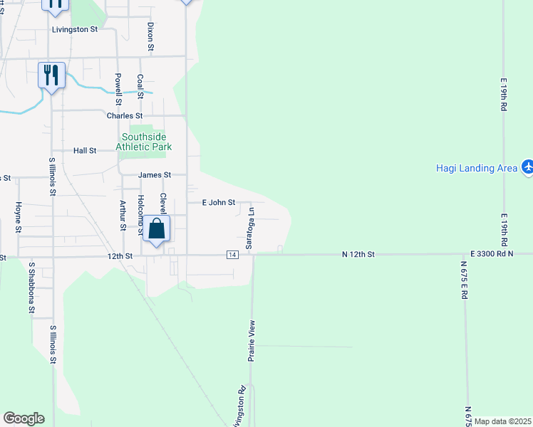 map of restaurants, bars, coffee shops, grocery stores, and more near 1503 John Street in Streator