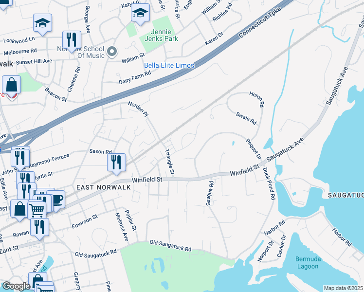 map of restaurants, bars, coffee shops, grocery stores, and more near 5 Fordham Drive in Norwalk