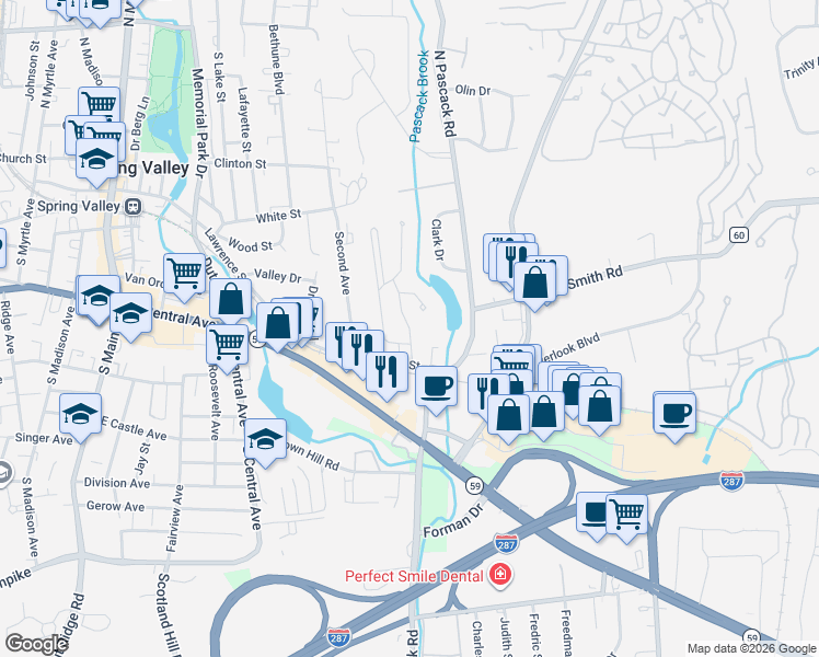 map of restaurants, bars, coffee shops, grocery stores, and more near 2 Shear Court in Nanuet