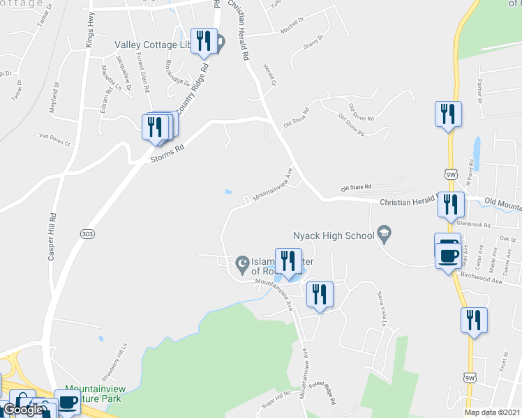 map of restaurants, bars, coffee shops, grocery stores, and more near 560 Mountainview Avenue in Valley Cottage