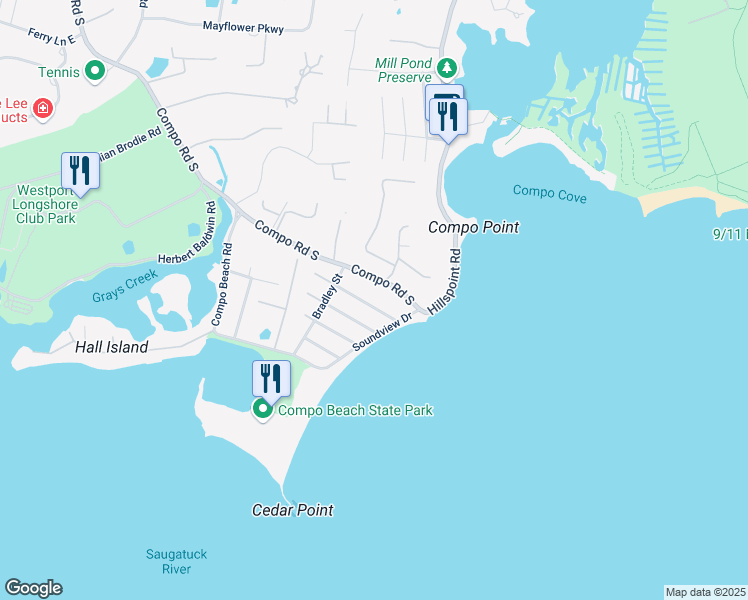 map of restaurants, bars, coffee shops, grocery stores, and more near 324 Compo Road South in Westport