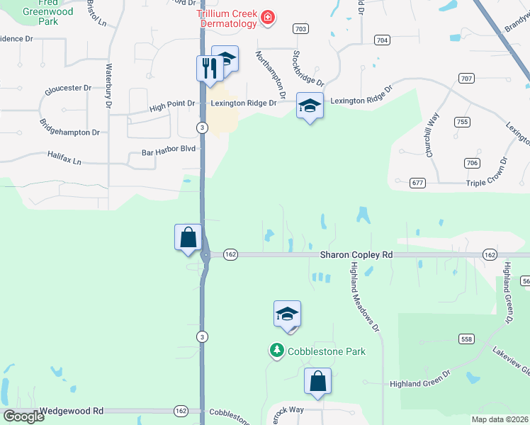 map of restaurants, bars, coffee shops, grocery stores, and more near 4765 Sharon Copley Road in Medina