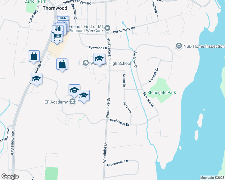 map of restaurants, bars, coffee shops, grocery stores, and more near 370 Westlake Drive in Valhalla