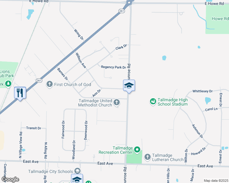 map of restaurants, bars, coffee shops, grocery stores, and more near 206 Willson Avenue in Tallmadge
