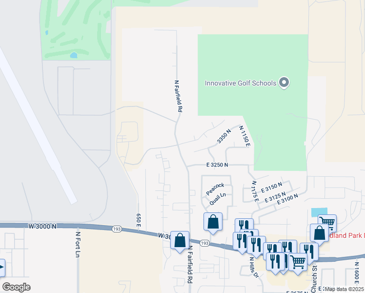 map of restaurants, bars, coffee shops, grocery stores, and more near 830 East 3400 North in Layton