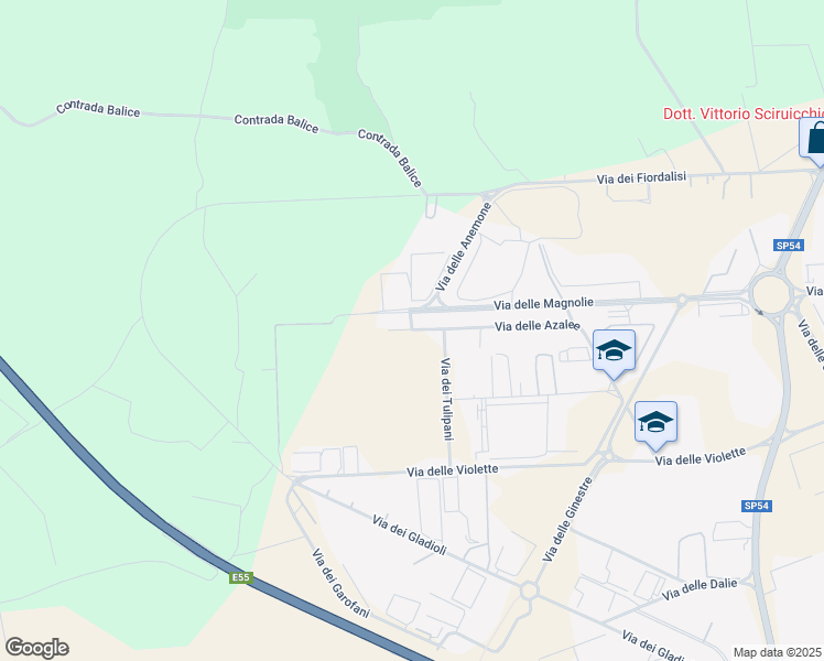 map of restaurants, bars, coffee shops, grocery stores, and more near 22 Via delle Azalee in Modugno