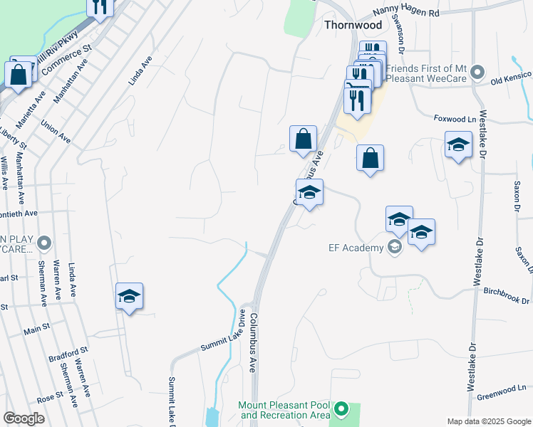 map of restaurants, bars, coffee shops, grocery stores, and more near 575 Columbus Avenue in Thornwood