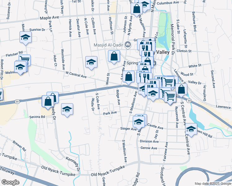 map of restaurants, bars, coffee shops, grocery stores, and more near 3 Ridge Avenue in Spring Valley