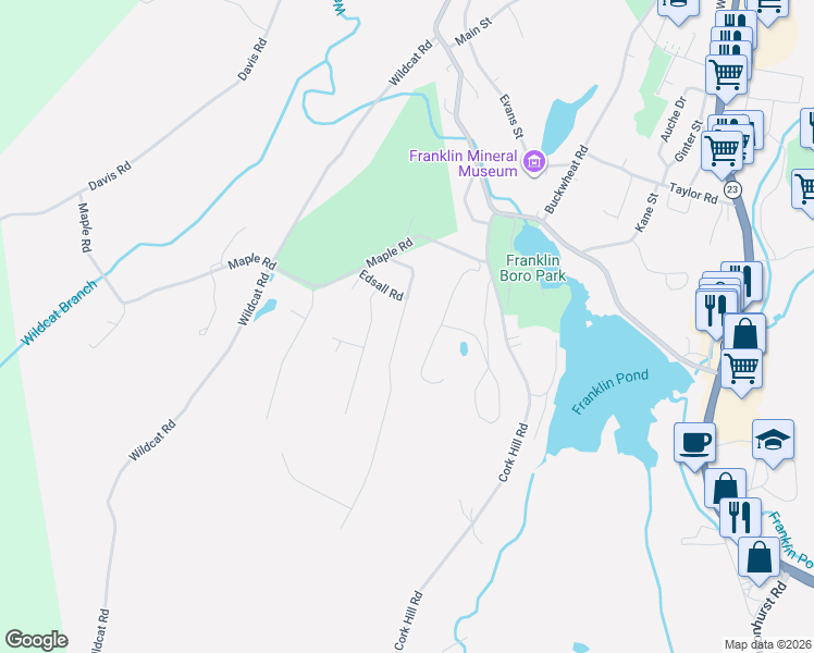 map of restaurants, bars, coffee shops, grocery stores, and more near 19 Woodland Road in Franklin