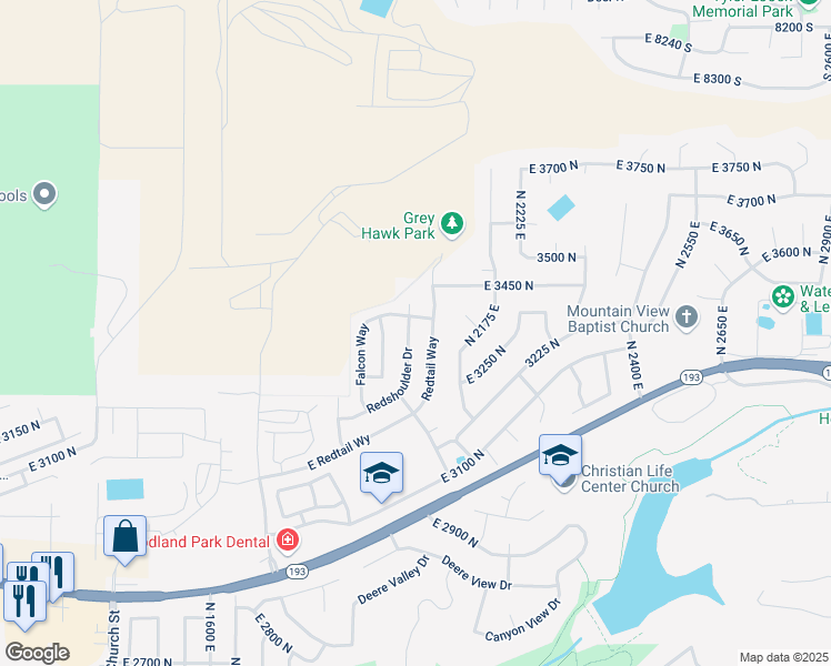 map of restaurants, bars, coffee shops, grocery stores, and more near 3372 Redshoulder Drive in Layton