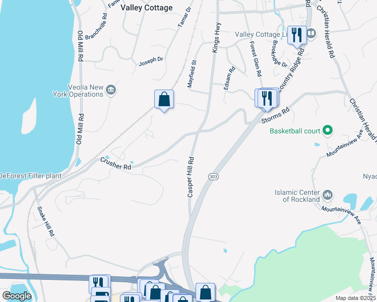 map of restaurants, bars, coffee shops, grocery stores, and more near 406 Casper Hill Road in West Nyack