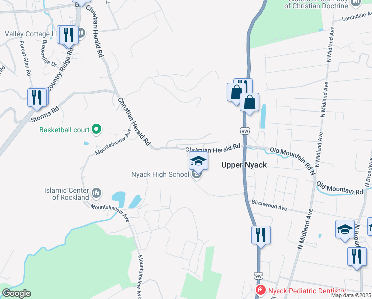 map of restaurants, bars, coffee shops, grocery stores, and more near 360 Christian Herald Road in Valley Cottage