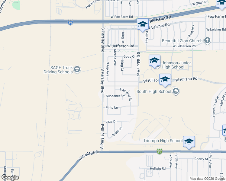 map of restaurants, bars, coffee shops, grocery stores, and more near 1416 Ahrens Avenue in Cheyenne