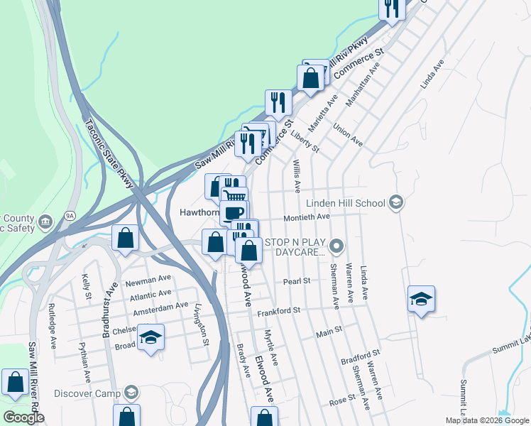 map of restaurants, bars, coffee shops, grocery stores, and more near 371 Fort Washington Avenue in Hawthorne