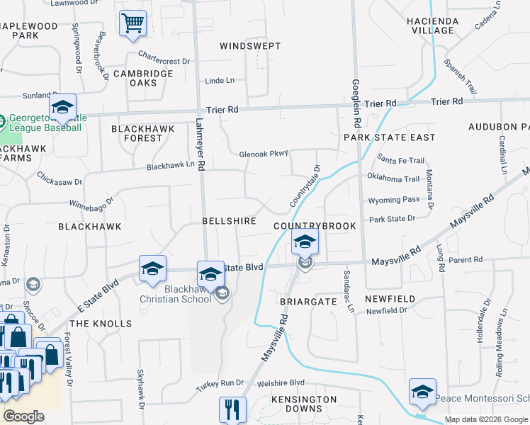 map of restaurants, bars, coffee shops, grocery stores, and more near 7624 Hope Farm Road in Fort Wayne