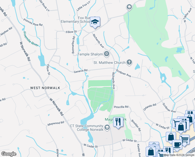 map of restaurants, bars, coffee shops, grocery stores, and more near 11 Bonnybrook Road in Norwalk